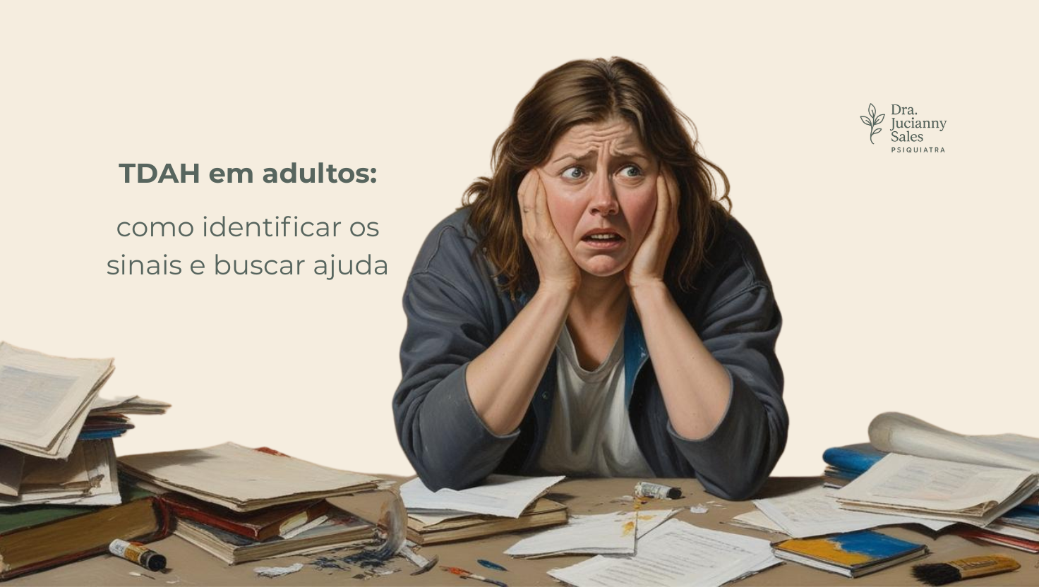 Mulher adulta com TDAH em meio à desorganização